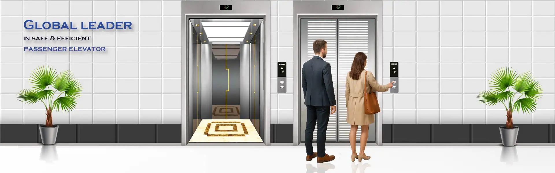 Two persons are waiting for the elevator.